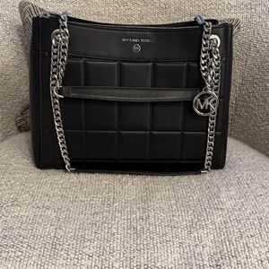 Michael Kors Black Quilted Shoulder Bag with Silver Chain